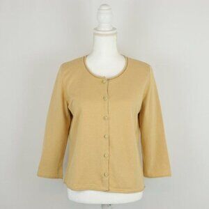 J. Jill Stretch Women's Medium Yellow Cotton Blend 3/4 Sleeve Button Up Cardigan